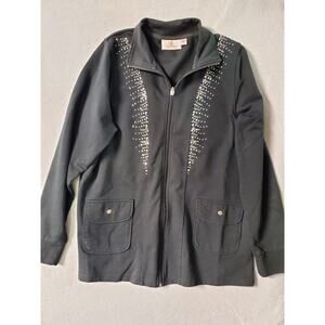 Quacker Factory Cardigan Sweater Women's Medium Black Studded